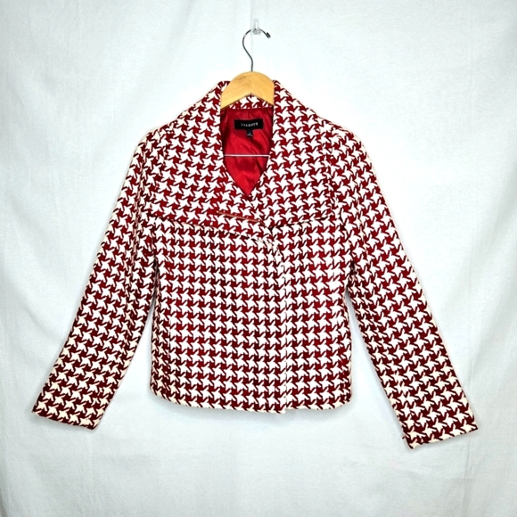 Talbots Red Wool Houndstooth Moto Jacket. Size 8 - Picture 2 of 15